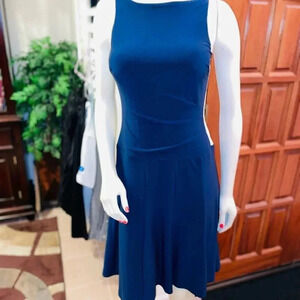 RALPH LAUREN SLEEVELESS NAVY /YELLOW FIT AND FLARE STRETCH DRESS SIZE 2